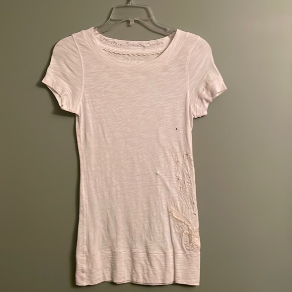 American Eagle white short sleeves T-shirt..Size S, embroidered flowers / eagle - Picture 14 of 17